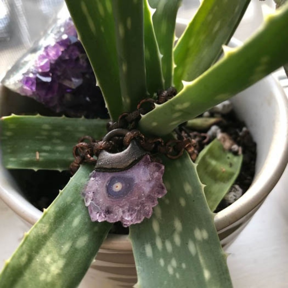 Boho Geode rock Crystal Gem Necklace Hippie Choker